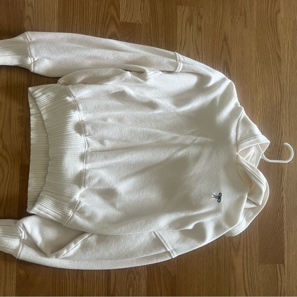 White Cowl Neck Sweater with Ribbed Cuffs